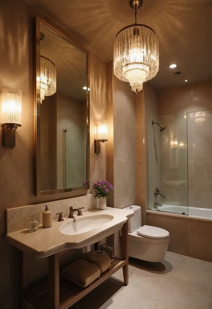 25 Modern Bathroom Decor Ideas for a Chic Refresh - 16. Choose Unique Lighting Fixtures