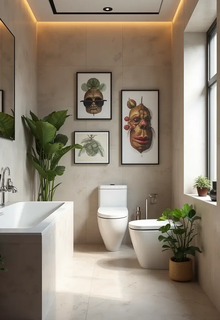 25 Modern Bathroom Decor Ideas for a Chic Refresh - 21. Incorporate Art