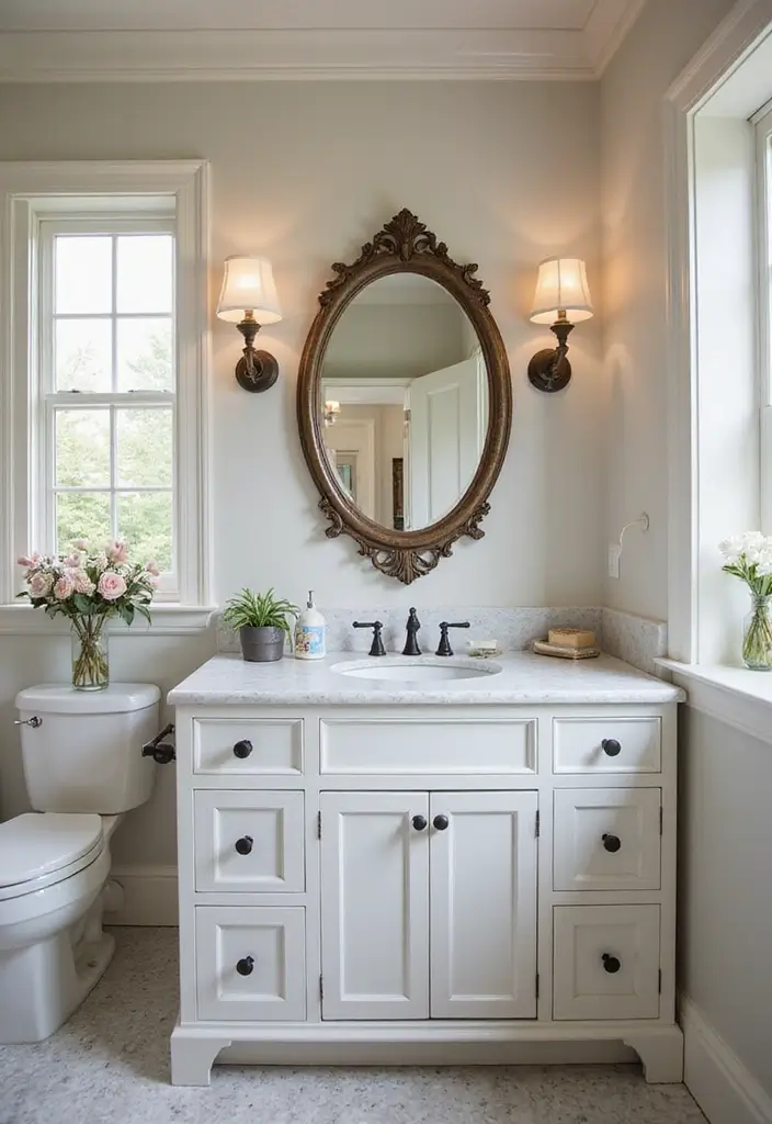 25 Modern Bathroom Decor Ideas for a Chic Refresh - 7. Add Vintage Touches