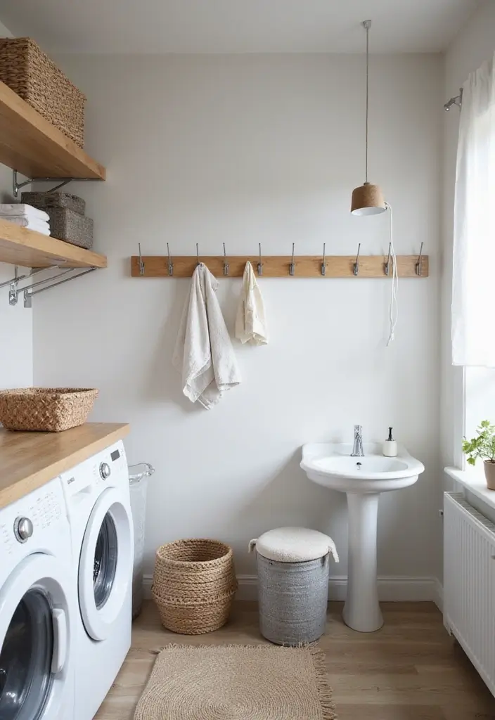 25 Modern Laundry Room Designs That Make Chores Stylish 21 25 Modern Laundry Room Designs That Make Chores Stylish - 21. Practical Hooks and Rods