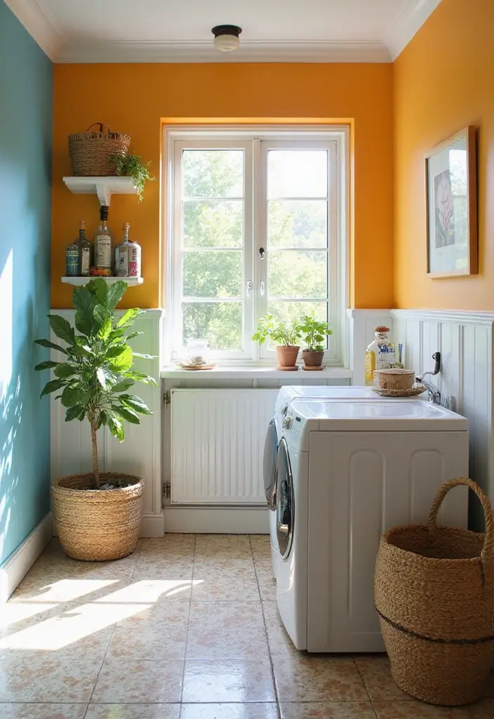 25 Modern Laundry Room Designs That Make Chores Stylish 4 25 Modern Laundry Room Designs That Make Chores Stylish - 4. Bright and Cheerful Colors