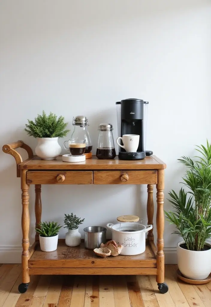 26 Modern Coffee Bar Ideas That Add a Cozy Vibe - 2. Compact Cart Coffee Bar