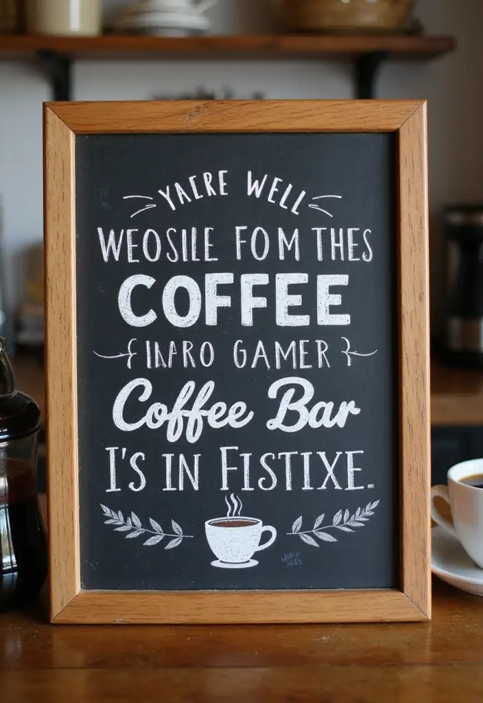 26 Modern Coffee Bar Ideas That Add a Cozy Vibe - 24. Customized Coffee Bar Signage