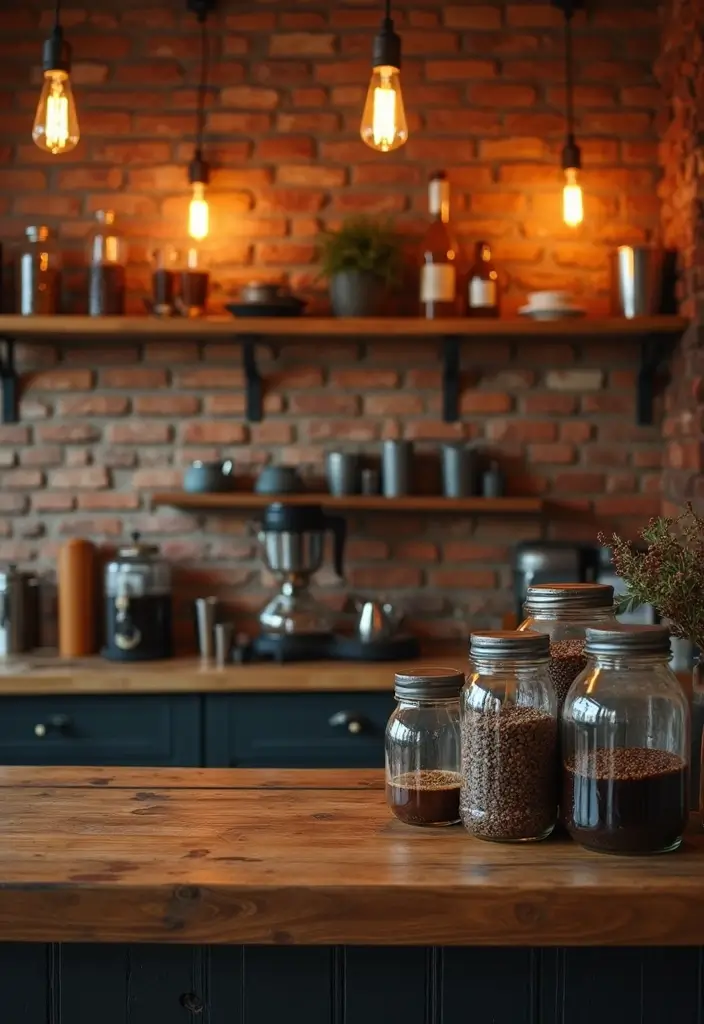 26 Modern Coffee Bar Ideas That Add a Cozy Vibe - 5. Rustic Wood and Brick