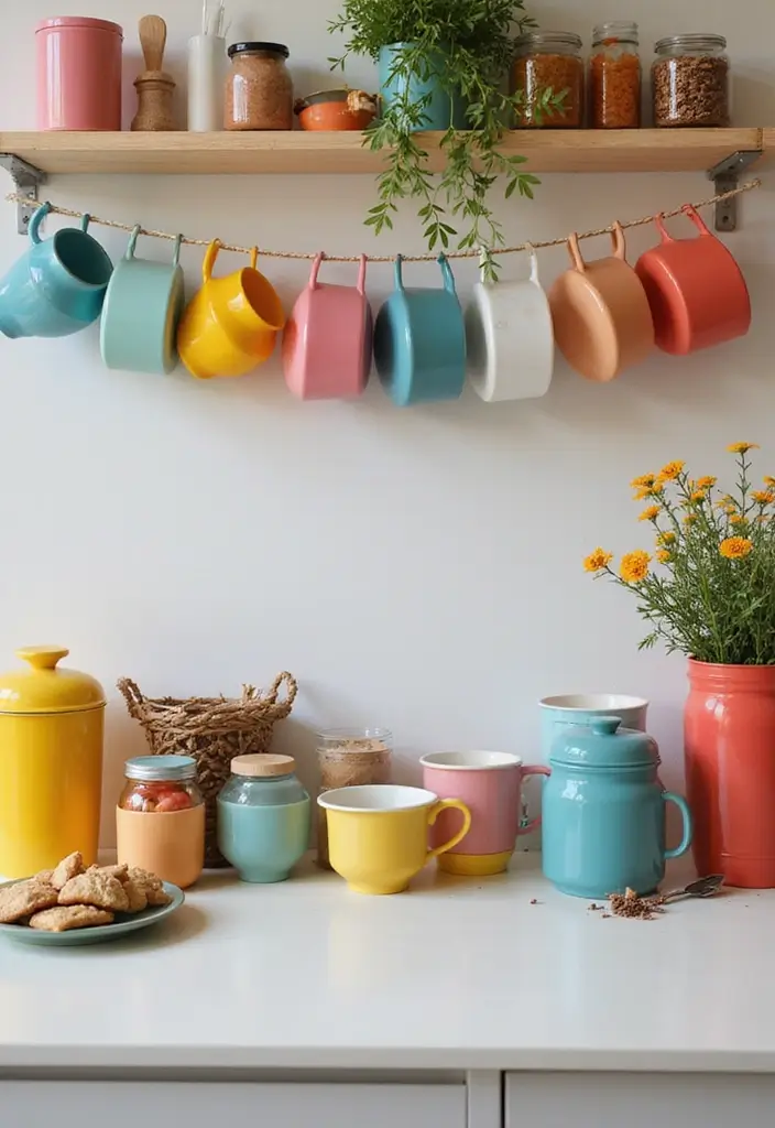 26 Modern Coffee Bar Ideas That Add a Cozy Vibe - 7. Colorful Coffee Bar Accessories
