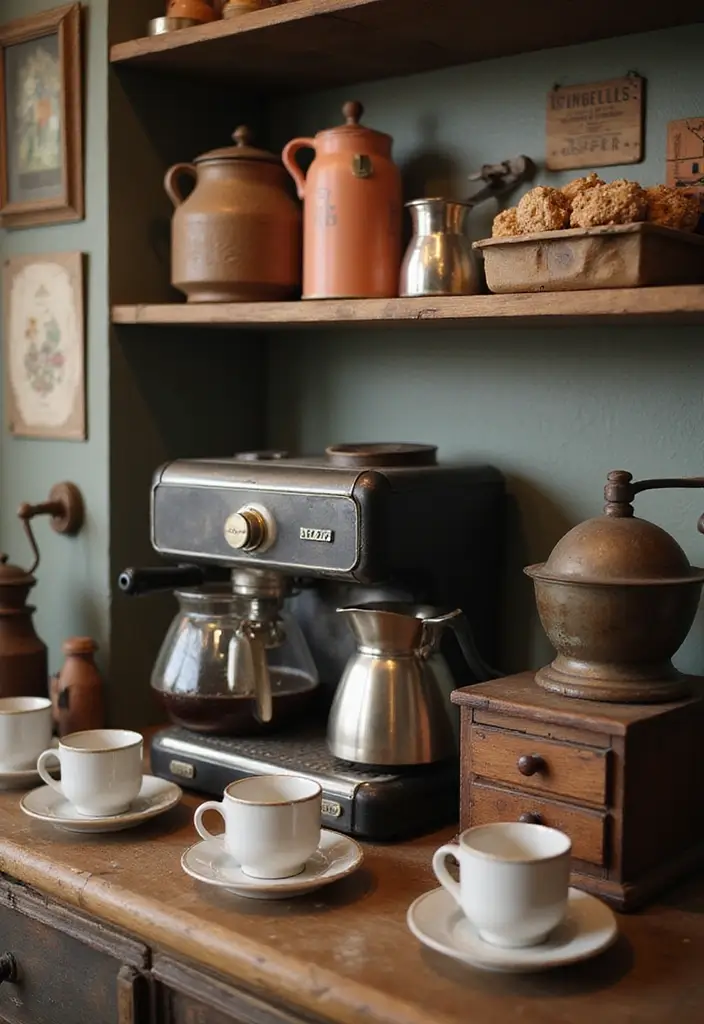 26 Modern Coffee Bar Ideas That Add a Cozy Vibe - 8. Vintage Coffee Bar Vibes
