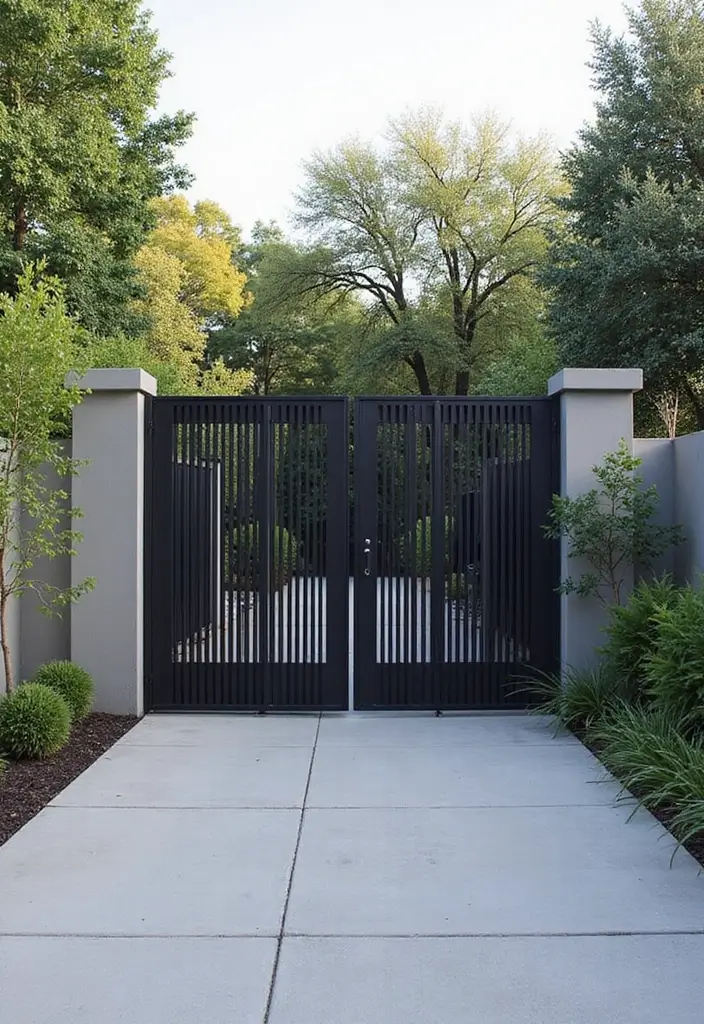 26 Modern Iron Gate Designs That Redefine Curb Appeal 12 26 Modern Iron Gate Designs That Redefine Curb Appeal - 12. Vertical Slats for Contemporary Appeal