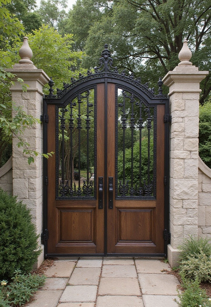 26 Modern Iron Gate Designs That Redefine Curb Appeal 16 26 Modern Iron Gate Designs That Redefine Curb Appeal - 16. Mixed Materials