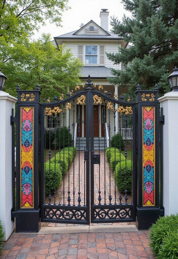 26 Modern Iron Gate Designs That Redefine Curb Appeal 19 26 Modern Iron Gate Designs That Redefine Curb Appeal - 19. Colorful Accents