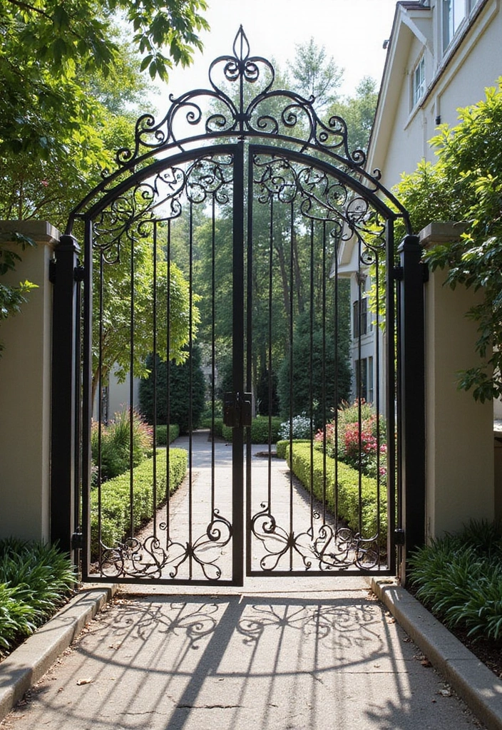 26 Modern Iron Gate Designs That Redefine Curb Appeal 9 26 Modern Iron Gate Designs That Redefine Curb Appeal - 9. Curved Elegance
