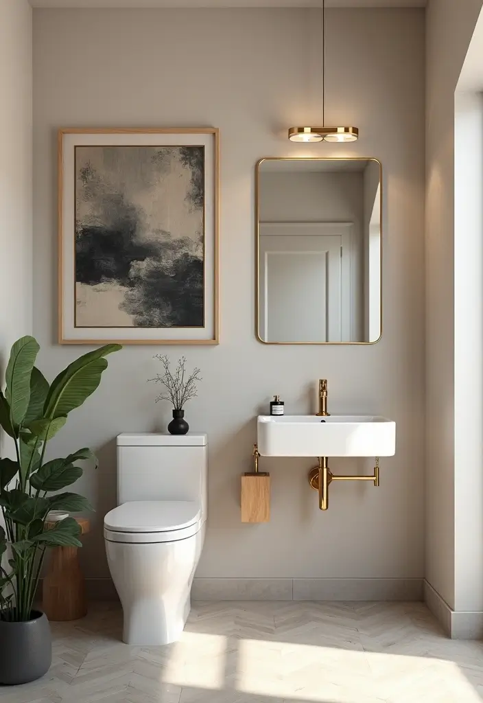 26 Modern Powder Room Inspirations That Wow Guests - 13. Statement Artwork for Personal Touch
