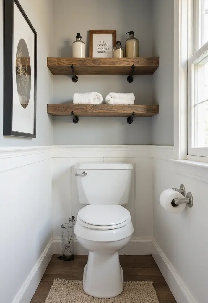 26 Modern Powder Room Inspirations That Wow Guests - 16. Open Shelving for Easy Access