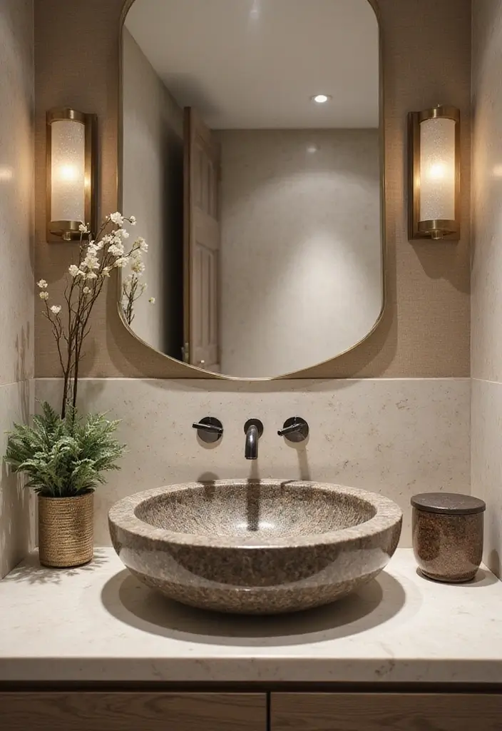 26 Modern Powder Room Inspirations That Wow Guests - 17. Unique Sinks as Focal Points