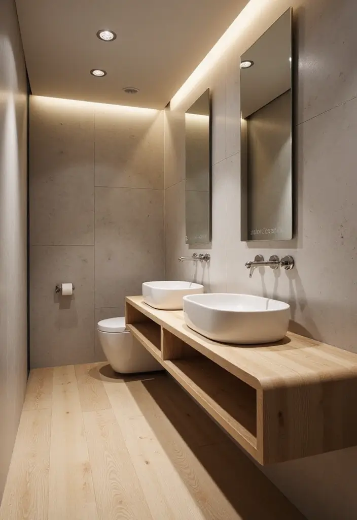 26 Modern Powder Room Inspirations That Wow Guests - 2. Floating Vanities for a Modern Touch