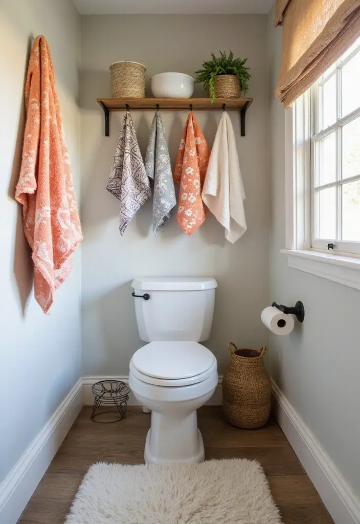 26 Modern Powder Room Inspirations That Wow Guests - 22. Fun Textiles for a Cozy Feel