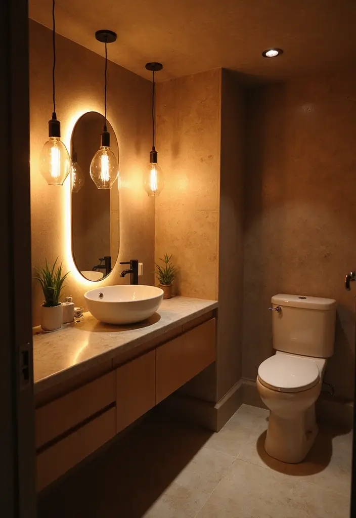 26 Modern Powder Room Inspirations That Wow Guests - 5. Creative Lighting Designs