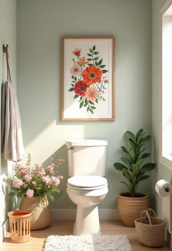 26 Modern Powder Room Inspirations That Wow Guests - 7. Floral Accents for Freshness