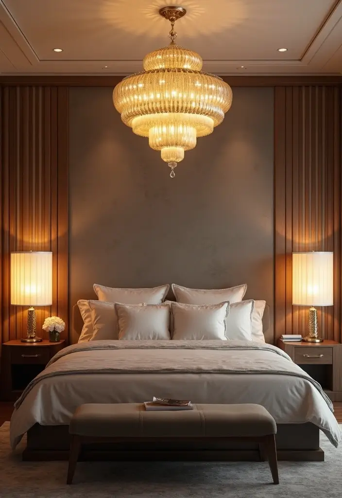 27 Luxury Bedroom Ideas That Define Modern Elegance 2 27 Luxury Bedroom Ideas That Define Modern Elegance - 2. Chic Statement Lighting