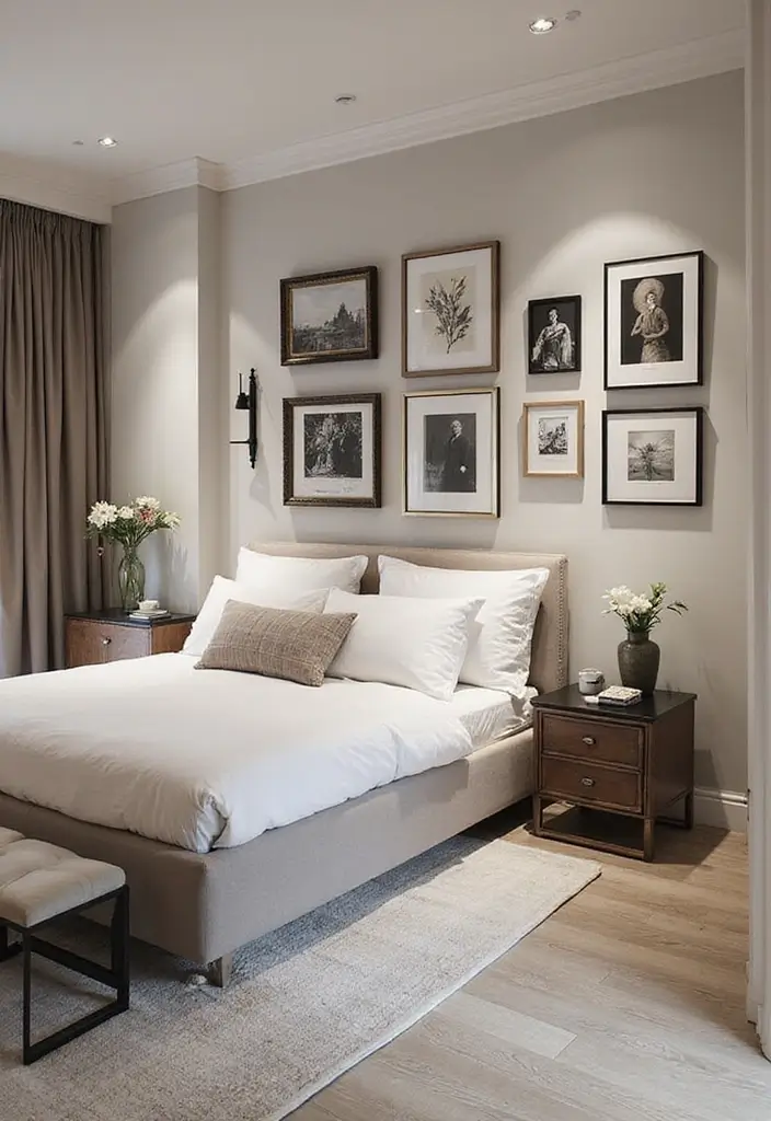 27 Luxury Bedroom Ideas That Define Modern Elegance 6 27 Luxury Bedroom Ideas That Define Modern Elegance - 6. Personalized Art Displays
