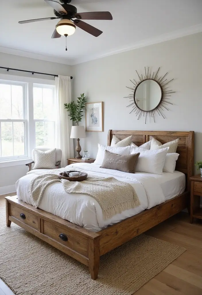 27 Modern Farmhouse Bedroom Designs That Mix Rustic with Chic 1 27 Modern Farmhouse Bedroom Designs That Mix Rustic with Chic - 1. Reclaimed Wood Bed Frames