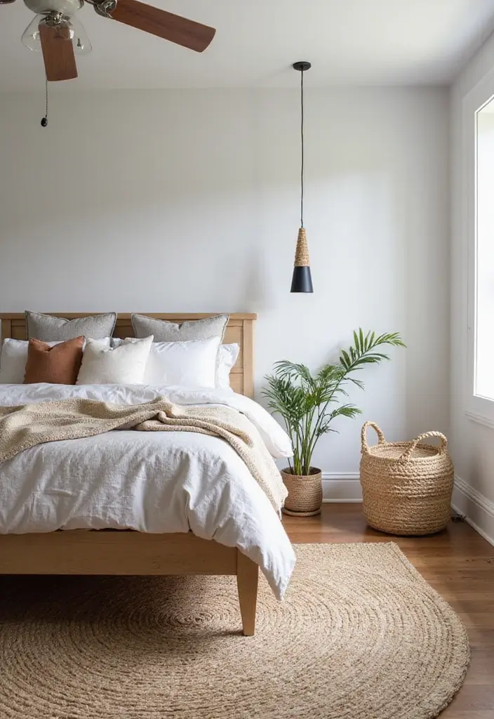 27 Modern Farmhouse Bedroom Designs That Mix Rustic with Chic 12 27 Modern Farmhouse Bedroom Designs That Mix Rustic with Chic - 12. Natural Fiber Rugs