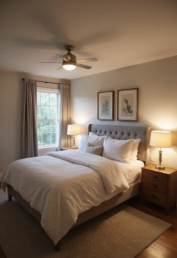 27 Modern Farmhouse Bedroom Designs That Mix Rustic with Chic 15 27 Modern Farmhouse Bedroom Designs That Mix Rustic with Chic - 15. Layered Lighting