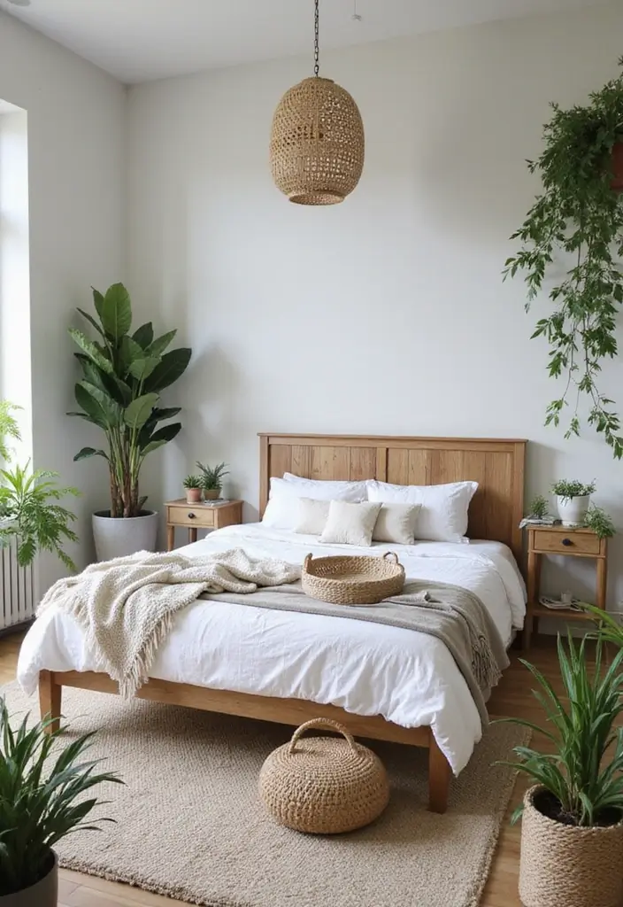 27 Modern Farmhouse Bedroom Designs That Mix Rustic with Chic 16 27 Modern Farmhouse Bedroom Designs That Mix Rustic with Chic - 16. Incorporating Greenery