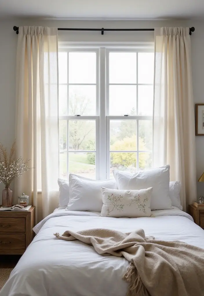 27 Modern Farmhouse Bedroom Designs That Mix Rustic with Chic 17 27 Modern Farmhouse Bedroom Designs That Mix Rustic with Chic - 17. Soft Window Treatments