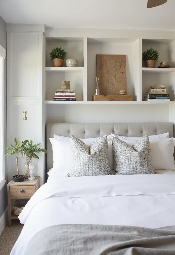 27 Modern Farmhouse Bedroom Designs That Mix Rustic with Chic 20 27 Modern Farmhouse Bedroom Designs That Mix Rustic with Chic - 20. Built-In Shelves