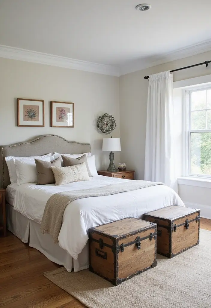 27 Modern Farmhouse Bedroom Designs That Mix Rustic with Chic 24 27 Modern Farmhouse Bedroom Designs That Mix Rustic with Chic - 24. Decorative Trunks and Bins