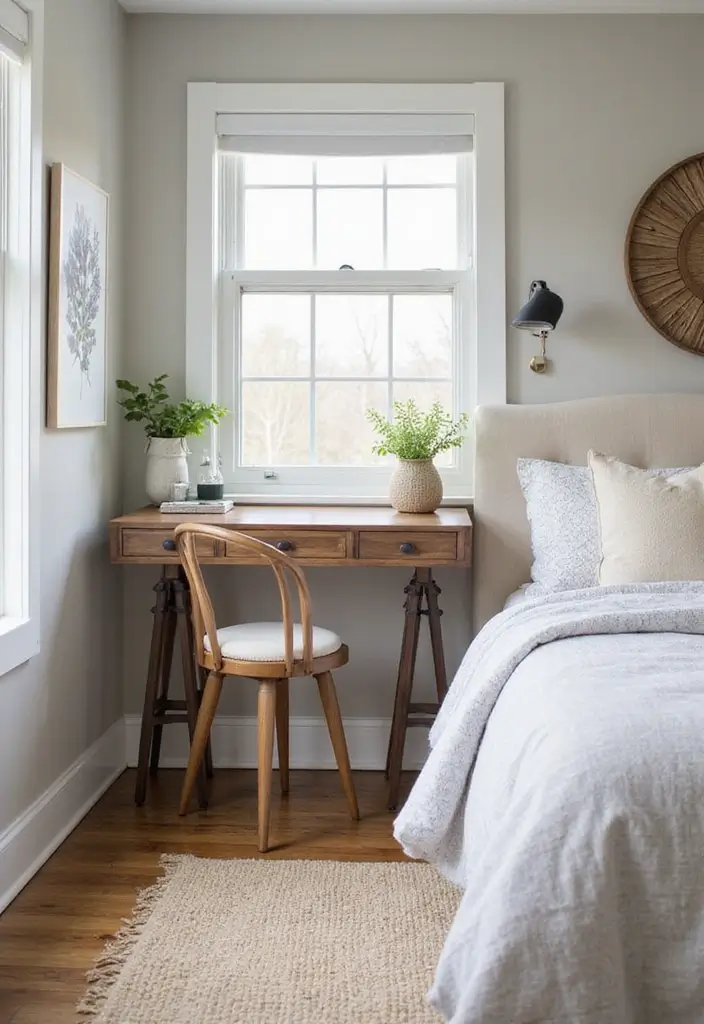 27 Modern Farmhouse Bedroom Designs That Mix Rustic with Chic 25 27 Modern Farmhouse Bedroom Designs That Mix Rustic with Chic - 25. Wall-Mounted Desks