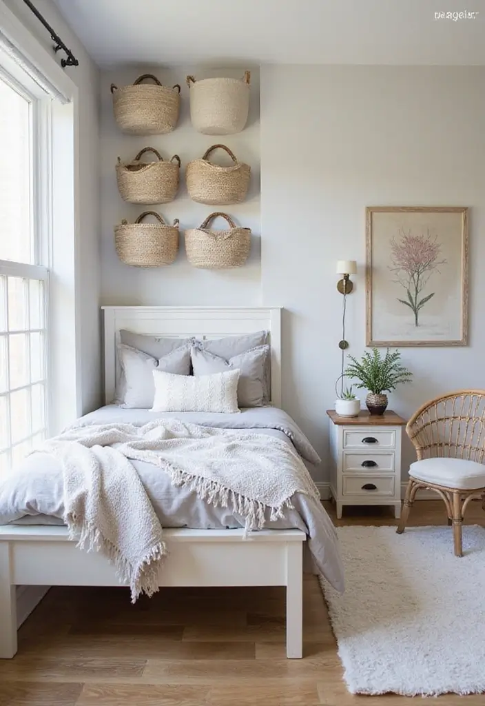 27 Modern Farmhouse Bedroom Designs That Mix Rustic with Chic 5 27 Modern Farmhouse Bedroom Designs That Mix Rustic with Chic - 5. Stylish Storage Solutions