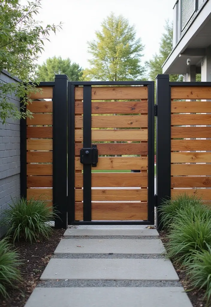 27 Modern Gate Designs That Transform Your Entrance 14 27 Modern Gate Designs That Transform Your Entrance - 14. Mixed Material Gates