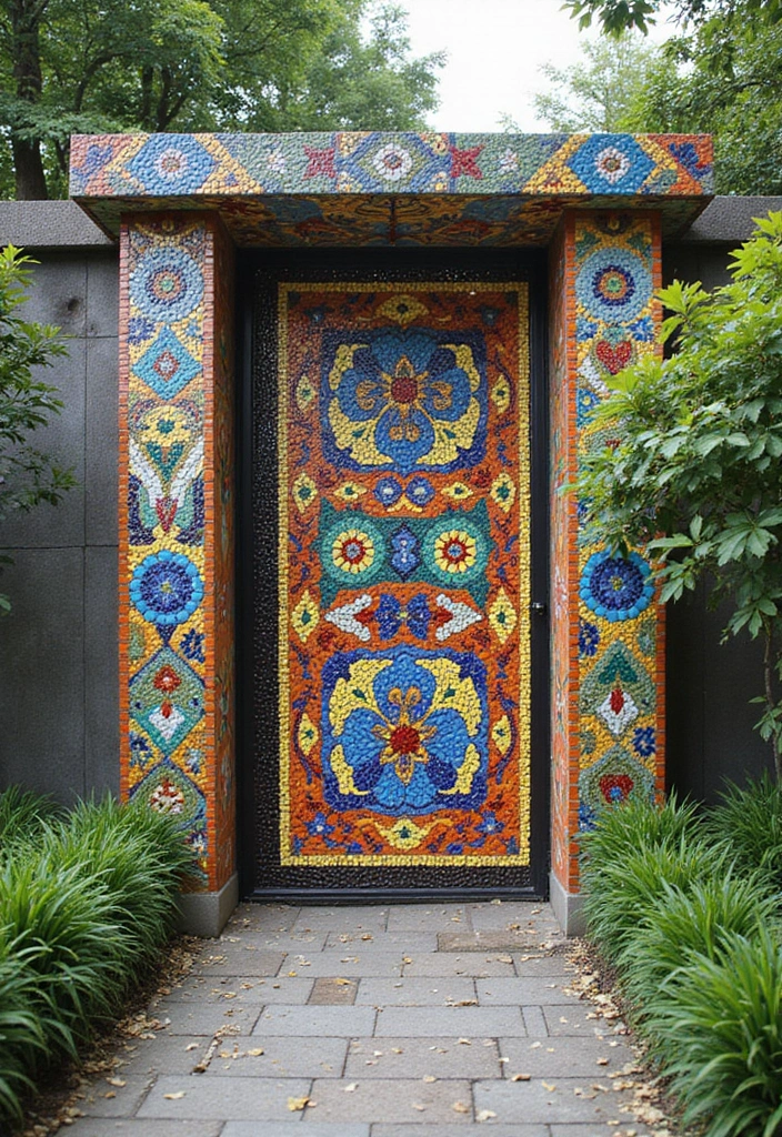 27 Modern Gate Designs That Transform Your Entrance 26 27 Modern Gate Designs That Transform Your Entrance - 26. Artistic Mosaic Gates