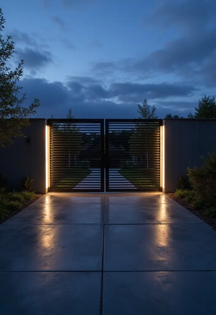27 Modern Gate Designs That Transform Your Entrance 27 27 Modern Gate Designs That Transform Your Entrance - 27. LED-Enhanced Gates