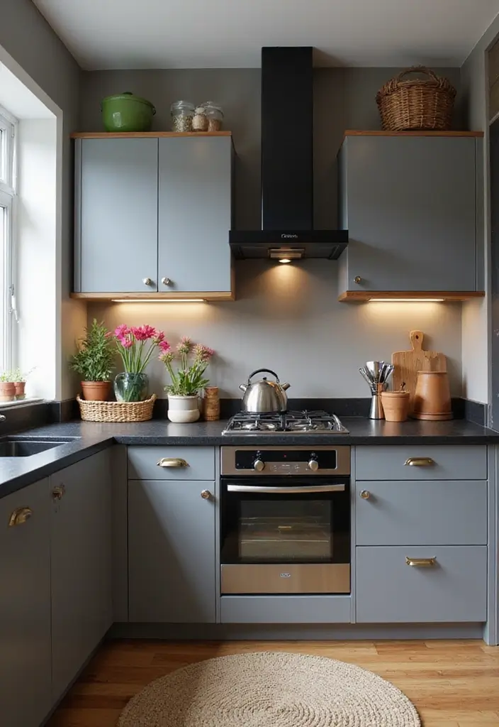 27 Modern Grey Kitchen Ideas That Balance Sleek and Warmth 11 27 Modern Grey Kitchen Ideas That Balance Sleek and Warmth - 11. Grey and Black Contrast