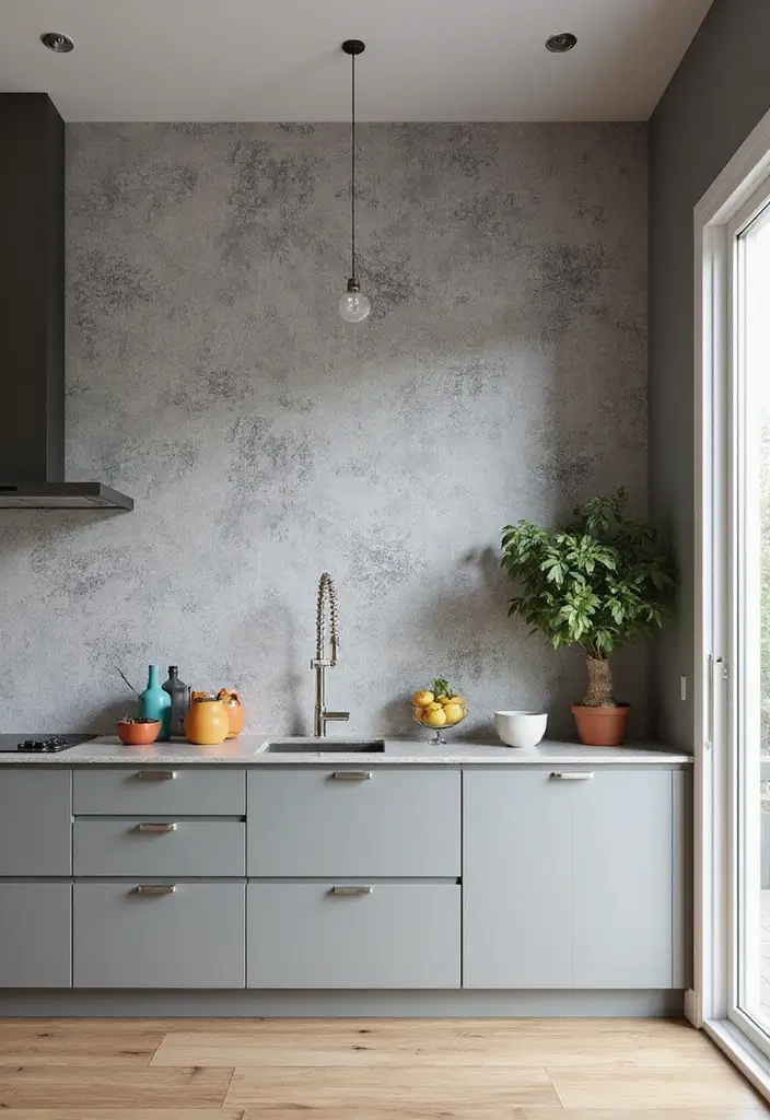 27 Modern Grey Kitchen Ideas That Balance Sleek and Warmth 12 27 Modern Grey Kitchen Ideas That Balance Sleek and Warmth - 12. Textured Grey Wallpaper