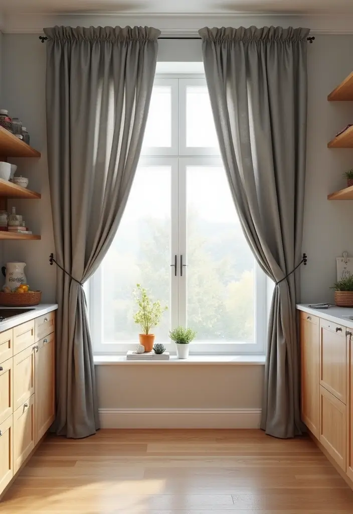 27 Modern Grey Kitchen Ideas That Balance Sleek and Warmth 15 27 Modern Grey Kitchen Ideas That Balance Sleek and Warmth - 15. Elegant Grey Curtains