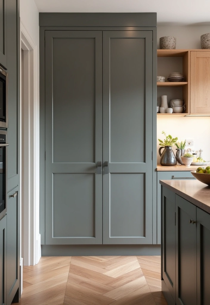 27 Modern Grey Kitchen Ideas That Balance Sleek and Warmth 16 27 Modern Grey Kitchen Ideas That Balance Sleek and Warmth - 16. Grey Pantry Door