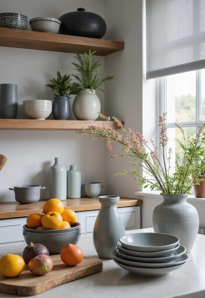 27 Modern Grey Kitchen Ideas That Balance Sleek and Warmth 18 27 Modern Grey Kitchen Ideas That Balance Sleek and Warmth - 18. Grey Pottery Accents