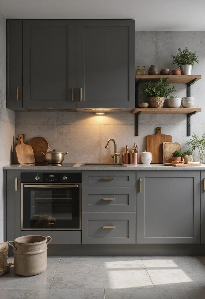 27 Modern Grey Kitchen Ideas That Balance Sleek and Warmth 20 27 Modern Grey Kitchen Ideas That Balance Sleek and Warmth - 20. Grey with Metallic Accents