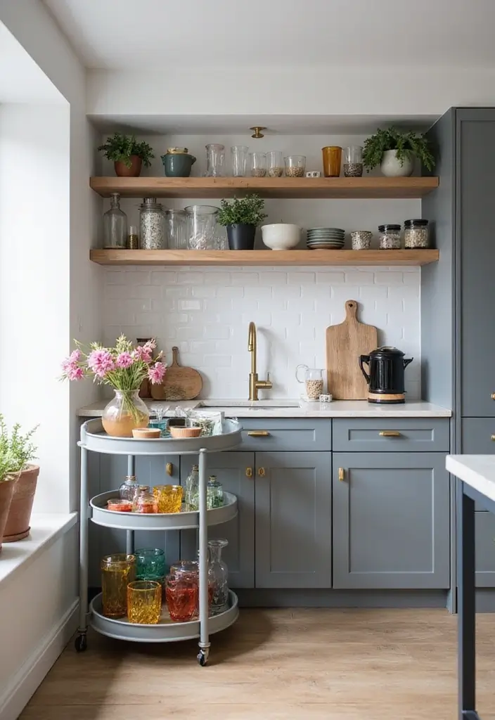 27 Modern Grey Kitchen Ideas That Balance Sleek and Warmth 22 27 Modern Grey Kitchen Ideas That Balance Sleek and Warmth - 22. Grey Bar Cart