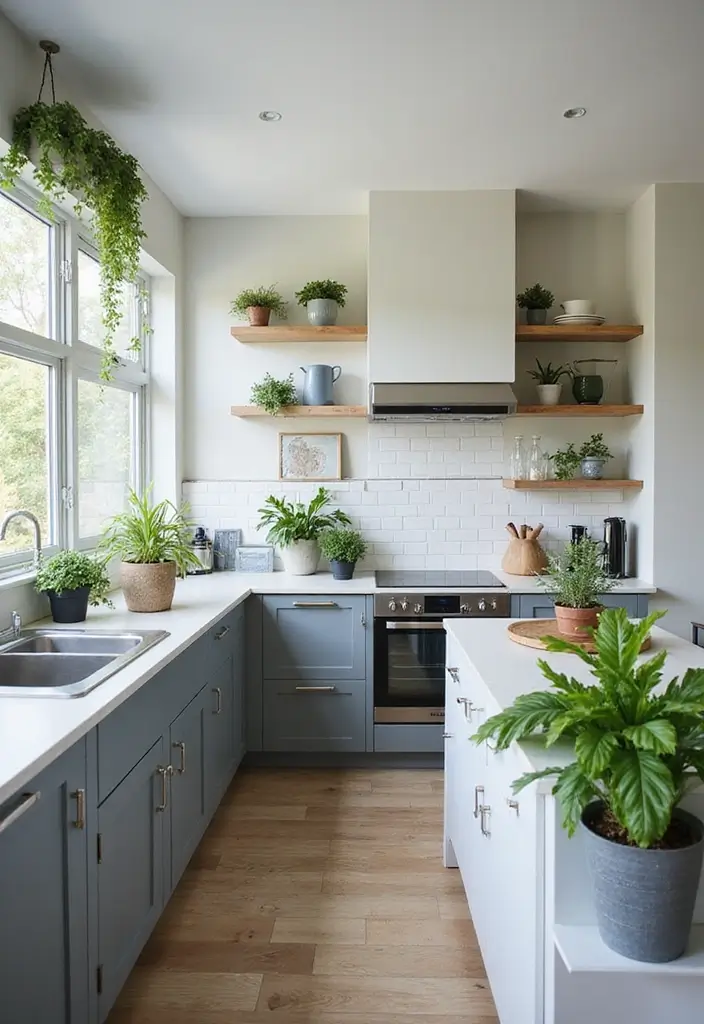 27 Modern Grey Kitchen Ideas That Balance Sleek and Warmth 24 27 Modern Grey Kitchen Ideas That Balance Sleek and Warmth - 24. Grey and Greenery Combo