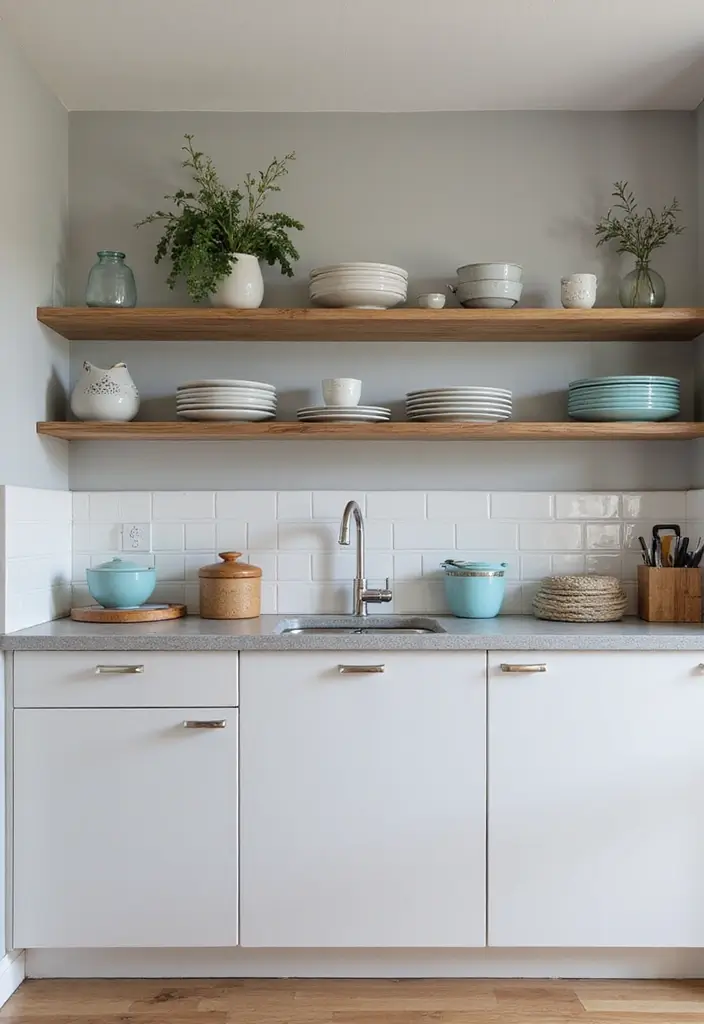 27 Modern Grey Kitchen Ideas That Balance Sleek and Warmth 25 27 Modern Grey Kitchen Ideas That Balance Sleek and Warmth - 25. Grey Floating Shelves