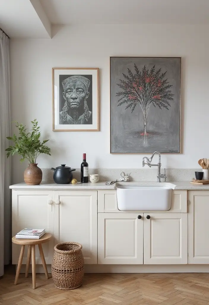 27 Modern Grey Kitchen Ideas That Balance Sleek and Warmth 27 27 Modern Grey Kitchen Ideas That Balance Sleek and Warmth - 27. Grey Artwork in the Kitchen