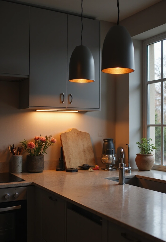 27 Modern Grey Kitchen Ideas That Balance Sleek and Warmth 9 27 Modern Grey Kitchen Ideas That Balance Sleek and Warmth - 9. Grey Lighting Fixtures