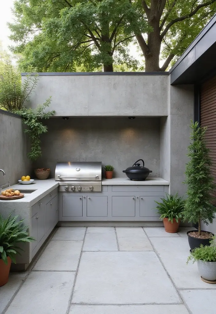 27 Modern Outdoor Kitchen Designs Perfect for Gatherings 1 27 Modern Outdoor Kitchen Designs Perfect for Gatherings - 1. Minimalist Marvel: The Sleek Concrete Kitchen