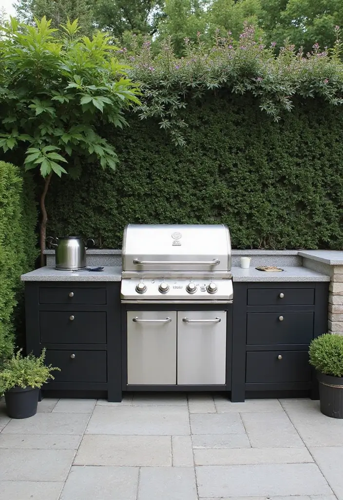 27 Modern Outdoor Kitchen Designs Perfect for Gatherings 12 27 Modern Outdoor Kitchen Designs Perfect for Gatherings - 12. Cool Contrast: The Black and White Aesthetic