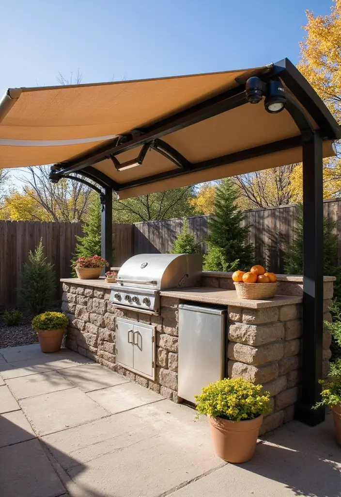 27 Modern Outdoor Kitchen Designs Perfect for Gatherings 18 27 Modern Outdoor Kitchen Designs Perfect for Gatherings - 18. Seasonal Setup: The Flexible Outdoor Kitchen