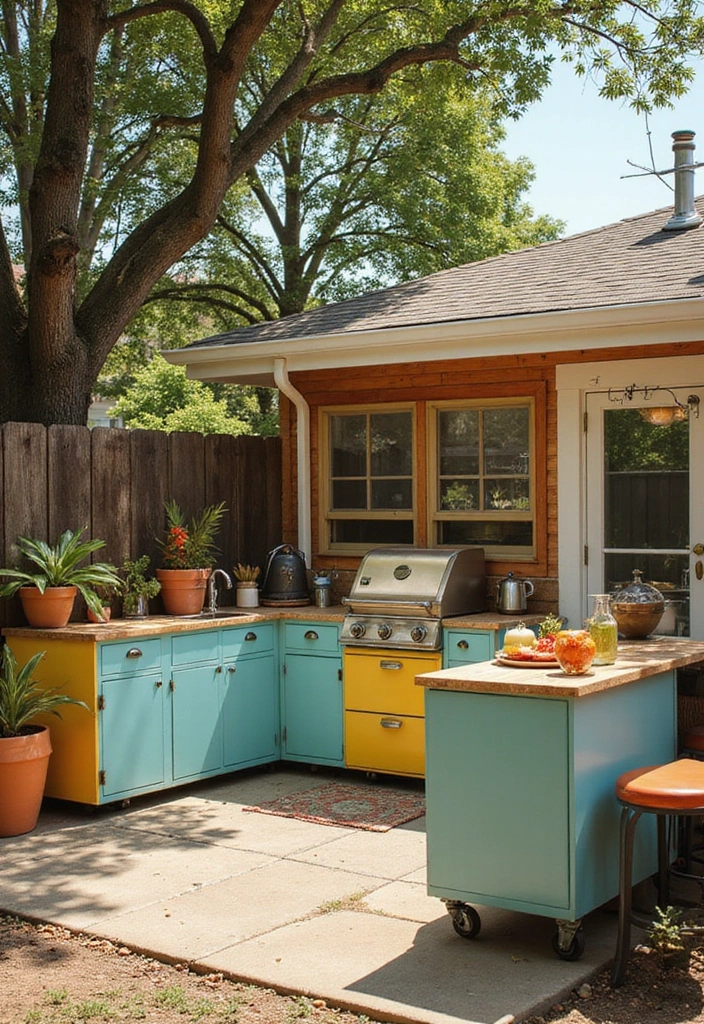 27 Modern Outdoor Kitchen Designs Perfect for Gatherings 19 27 Modern Outdoor Kitchen Designs Perfect for Gatherings - 19. Vintage Vibes: The Retro-Inspired Kitchen